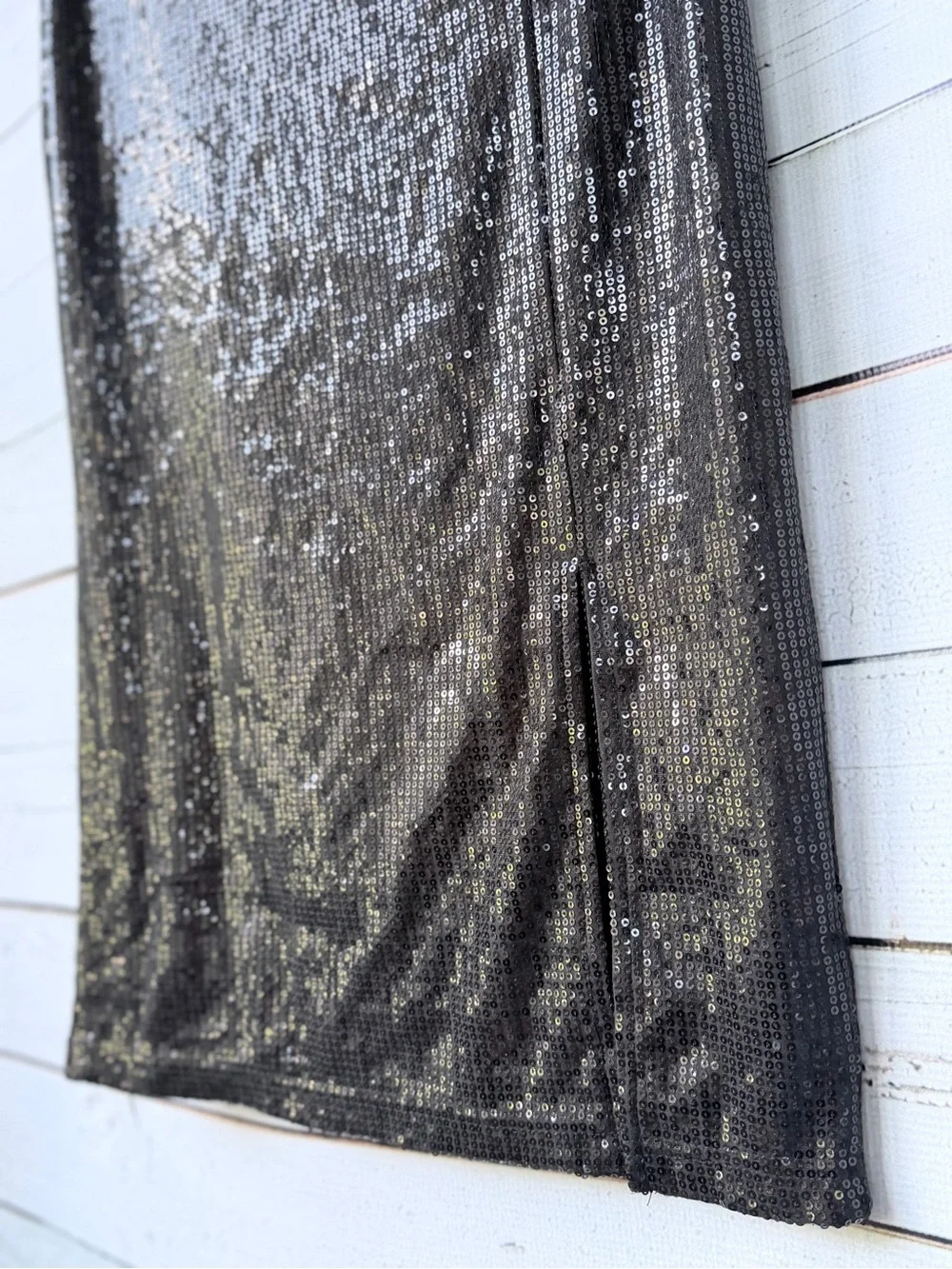 Time and Tru Black Sequin Midi Skirt with Side Slit